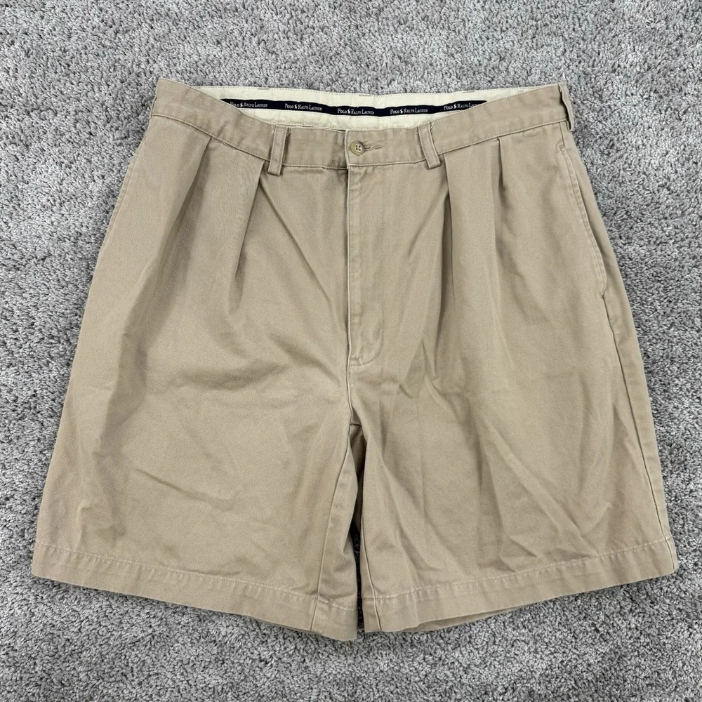 Vintage Polo Ralph Lauren Tyler Shorts Men's 36 Beige Pleated Preppy Chino